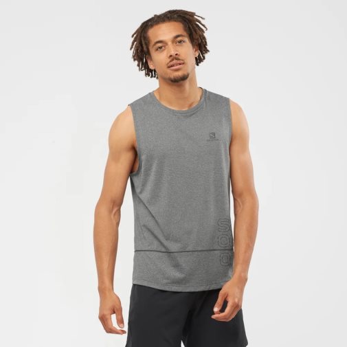 Dark Grey Salomon Cross Run Graphic Men's Tanks | IE IM3158